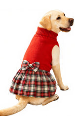 Lanyarco Burgundy Red Dog Dress for Large Dogs Girl, Winter Warm Female Pet Clothes Outfits, Dog Sweater Dress for Dogs Red, X-Large (XL) Size