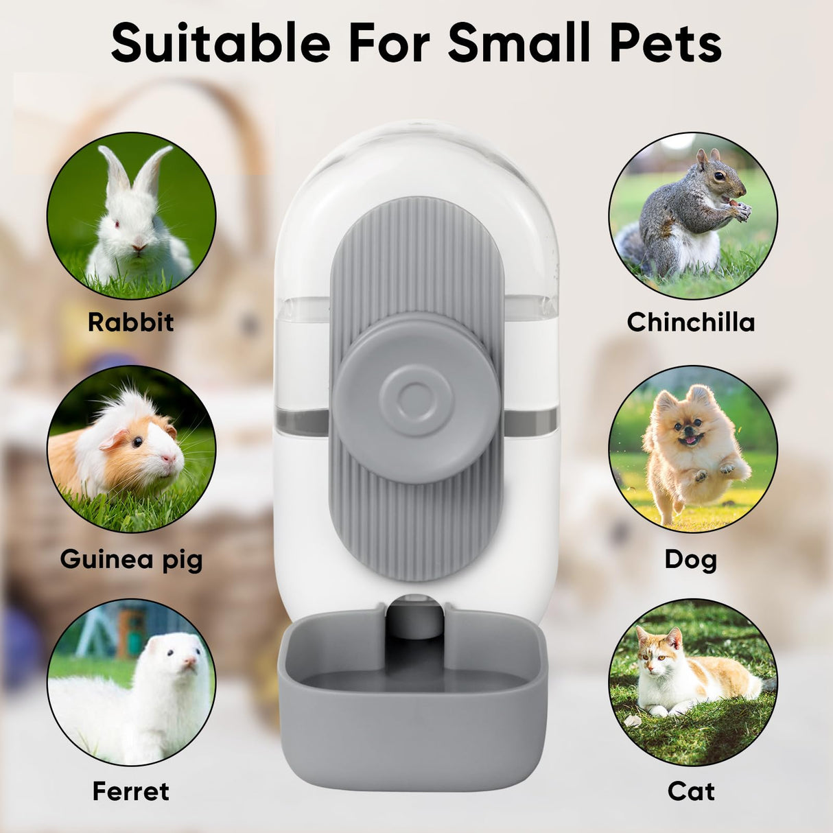 Lemtrflo 28oz Hanging Automatic Water Dispenser，Rabbit Water Bottle,Bunny Guinea Pig Ferret Water Bowl for Cage,Suitable for Small Animal Puppies(Cage Grid Spacing Over 1.2'') (Gray)