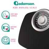 Adamson A25 Scales for Body Weight - Up to 400 LB - NEW 2024-5.3" Dial on 12.4" x 10.2" Platform - Anti-Skid Rubber Surface - Bathroom Scale Analog - Durable with 20-Year Warranty