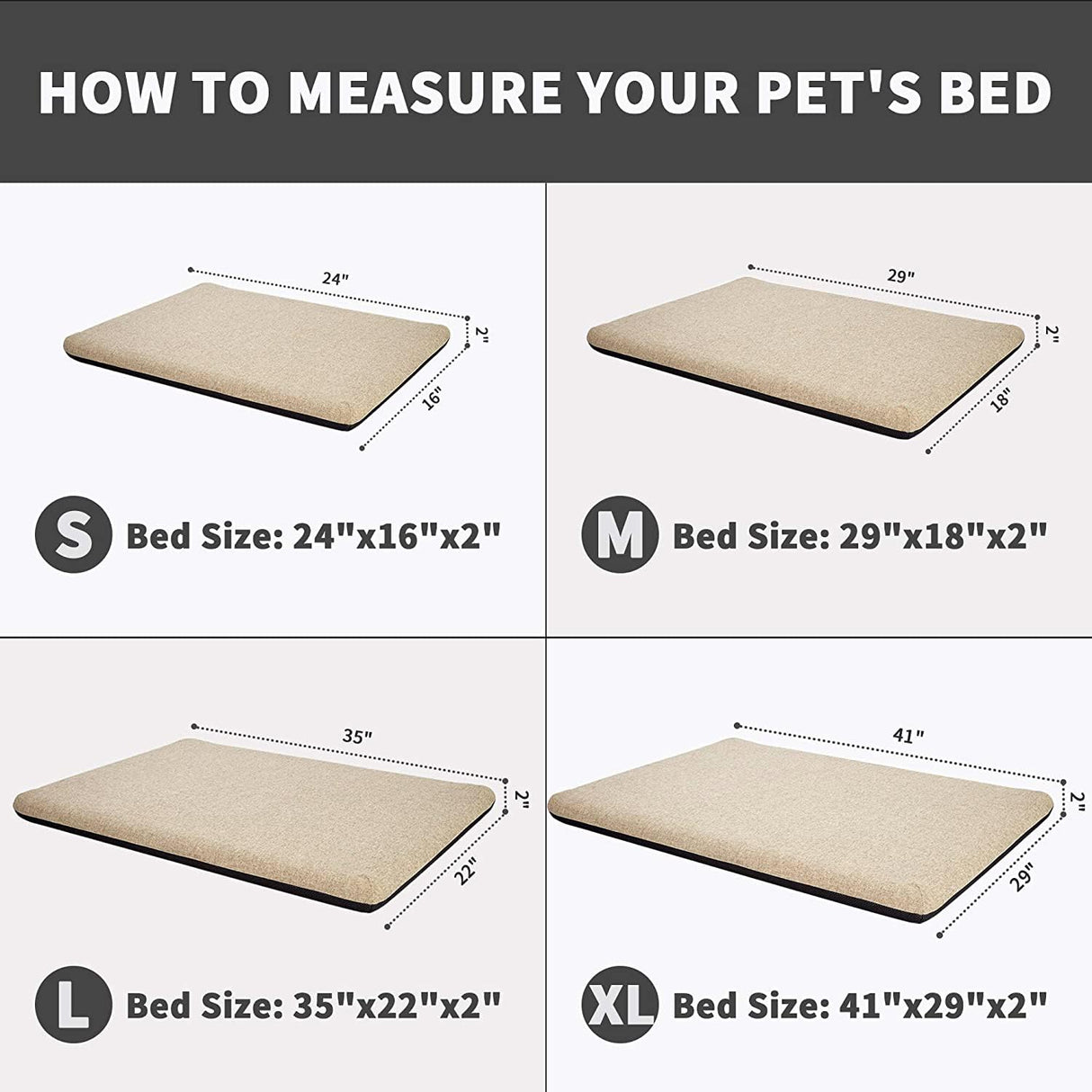 Panku Orthopedic Dog Beds for Median Dogs, Dog Pad for Crate with Durable Washable Waterproof Linen Removable Cover, Cream White