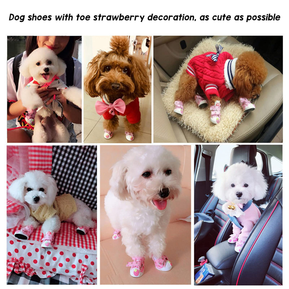Grcfumo Strawberry Dog Shoes, Dog Boots, Slip Resistant Breathable Cute Puppy Dog Shoes for Small Dogs Teddy Bichon Pomeranian (QAS1)