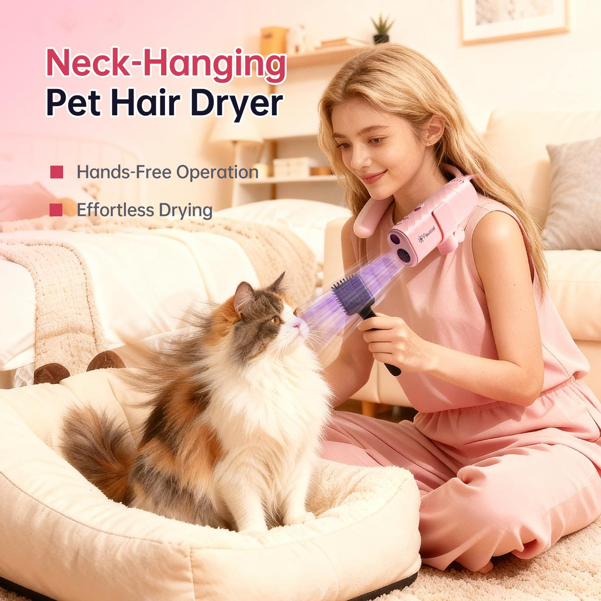 Dog Dryer for Pet Grooming,Pet Neck-Hanging Hair Dryer,Alternating Hot and Cold Airflow.Handheld & Hands-Free.Low-Noise, Ultra-Lightweight.High Wind Speeds.Adjustable Heat & Speed Purple