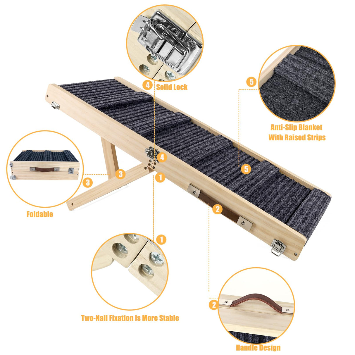 Aitakatta Adjustable Dog Ramp, Portable Folding Pet Ramp, 32" Long Wooden Pet Ramp for Bed with Non-Slip Traction Mat for Small Dogs, Dog Climbing Ladder for Sofa, Bed, Couch,Car(LGPT1,Gray)