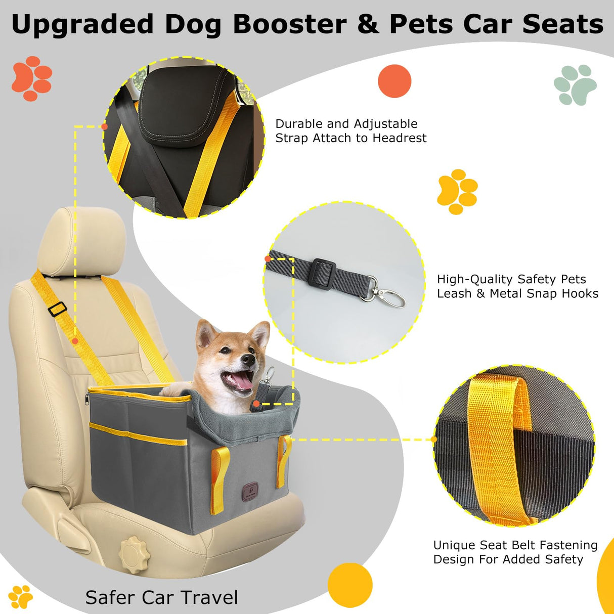 ThreeDokke Dog Car Seat for Small Dogs, Fuzzy Dog Car Seat Up to 25lbs Stable, Waterproof, Foldable with Clip-On Safety Leash, Pet Booster Seat Suitable for Front and Rear Seats