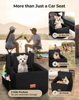 Petcozife Dog Car Seat for Small & Medium Dogs Under 35lbs, Detachable & Washable Pet Car Seat, Interior Height 6 Inches Pet Travel Bed with Storage Pockets and 2 Dog Safety Belts (Black)
