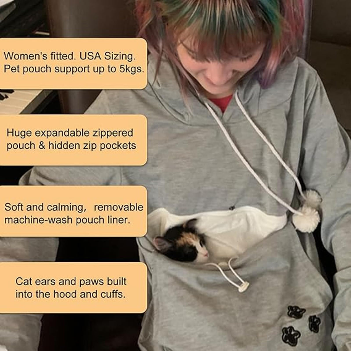 XUDREZ Unisex Big Pouch Hoodie Long Sleeve Pet Dog Holder Carrier Sweatshirt Hooded Pocket Kangaroo Hoodie (Black,L)