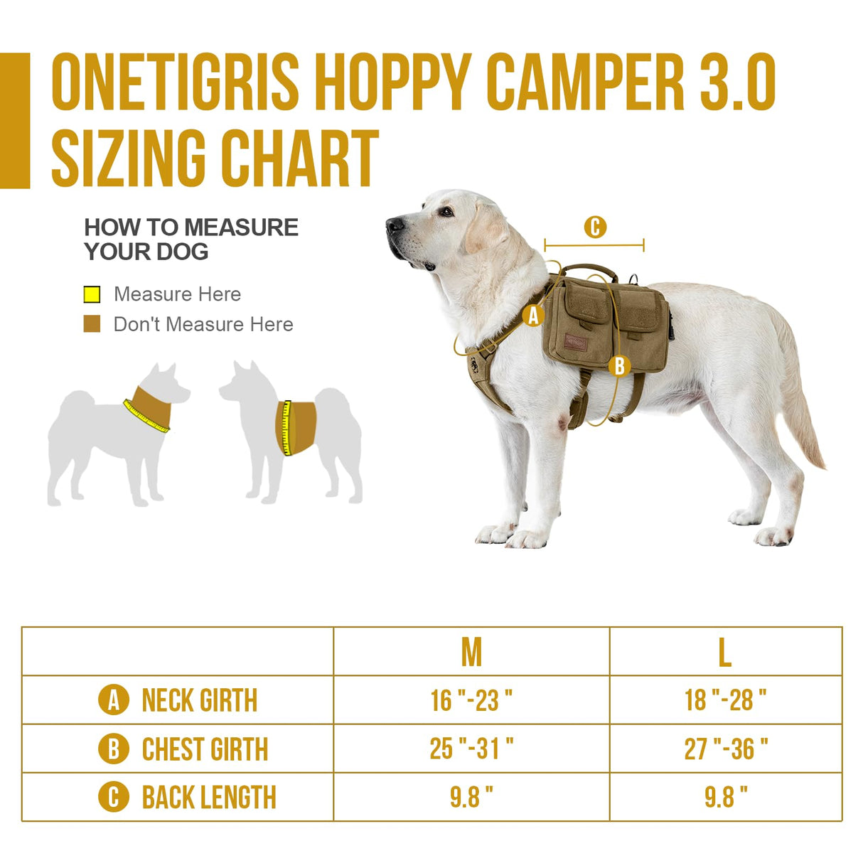 ONETIGRIS Dog Hiking Backpack, Dog Pack for Medium Large Dogs, HOPPY CAMPER 3.0 Dogs Saddle Bag Harness Outdoor Hiking (M, Brown)