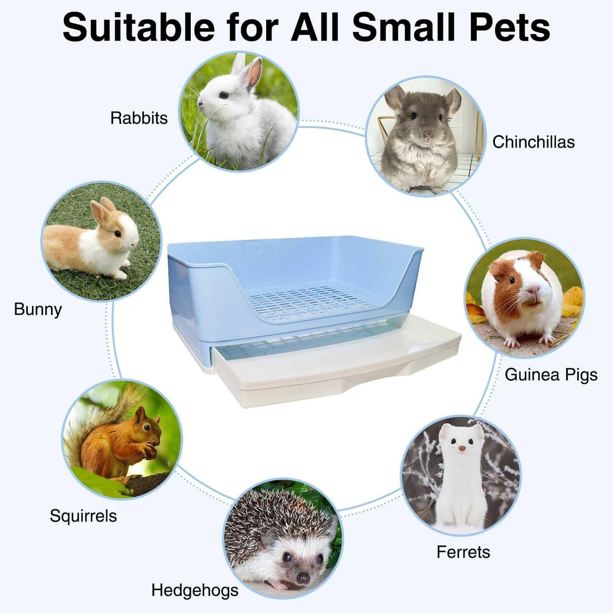 kathson Large Rabbit Litter Box Trainer, Potty Corner Toilet with Drawer Bigger Pet Pan for Adult Hamster, Guinea Pig, Ferret, Galesaur, Bunny and Other Animals (Blue)
