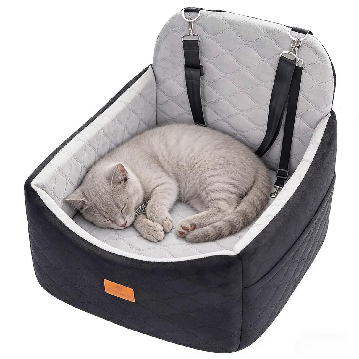 Ztinng Dog Car Seat for Small/Medium Dogs/Cats up to 30 lbs Memory Foam Pet Booster Seat with Detachable Washable Cover Travel-Safe Car Bed with Safety Belt/Storage Pockets Easy to Install