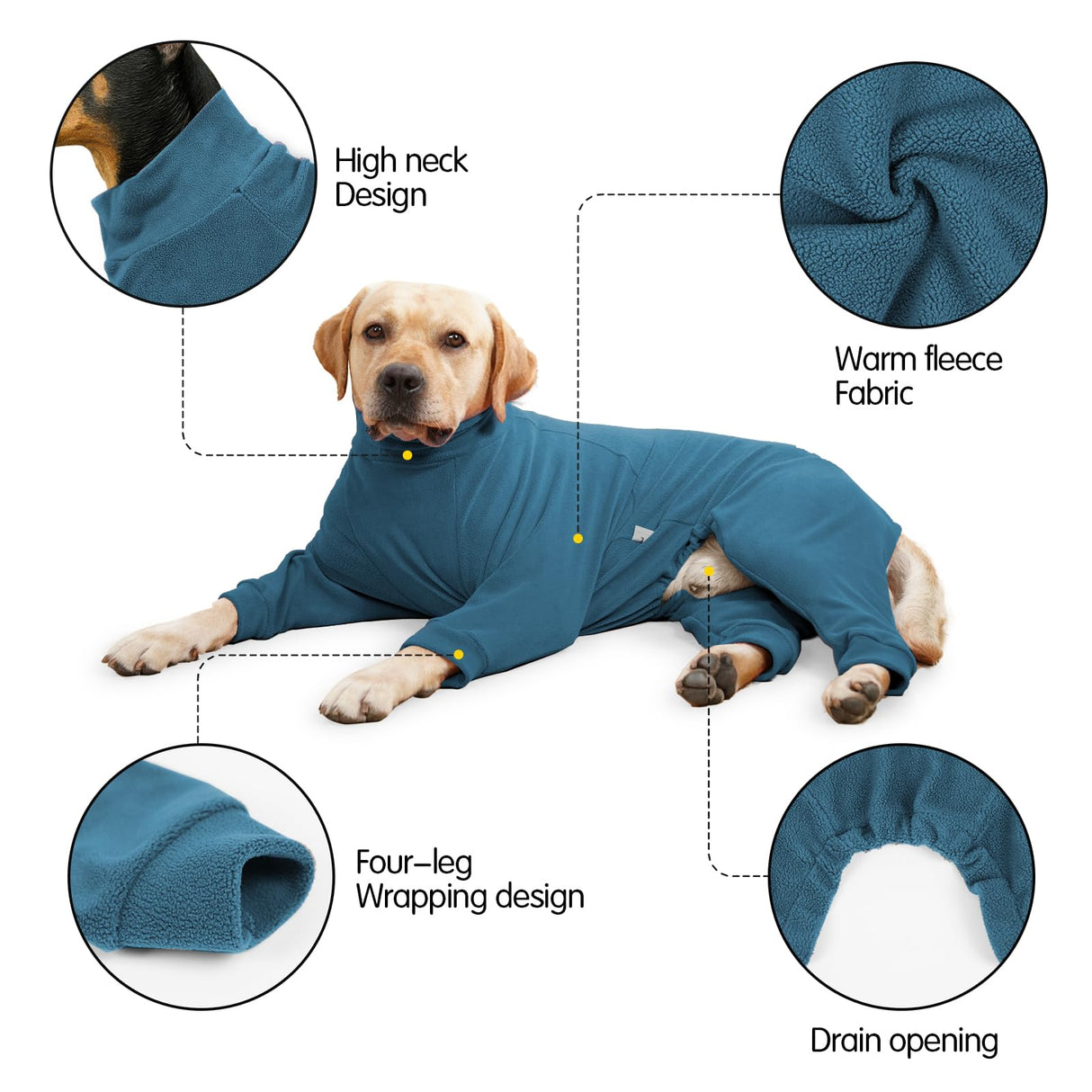 Dog Winter Coat for Small Medium Large Dog Run Walk Sleep Pet Warm Fleece Sweater & Windproof Pajamas Snow Jacket Small Turquoise