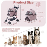 4 Wheels Pink Foldable Pet Stroller with Storage Basket, Cup Holder & Breathable Mesh for Small/Medium Dogs and Cats