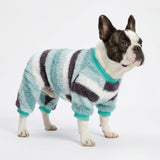 Fitwarm Fuzzy Striped Dog Fleece Pajamas, Warm Winter Clothes for Small Dogs Boy Girl, Cozy Pet Onesie with Feet, Light Sea Green, Black, White, XL