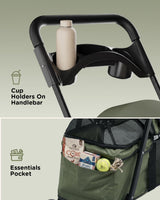 GTPLAYER Foldable Pet Stroller for Small Dogs and Cats, Holds Up to 33 lb, 4-Wheel Stroller with 2 Safety Tethers, Breathable Mesh, Lockable Front Wheels, Cup Holder/Tray & Storage Pocket, Green