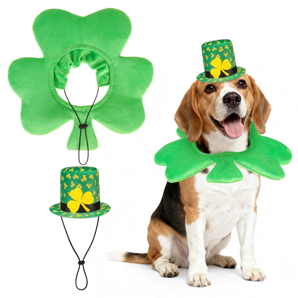 SCENEREAL Dog St Patricks Day Outfit, Irish Clover Hat & Scarf Costumes Set for Small Medium Dogs, Funny Pet Holiday Clothes Green Collar Headband, Puppy Large Cat Cosplay Party Apparel Accessory