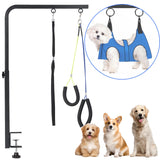 Dog Grooming Arm, Adjustable Pet Grooming Arm with Clamp for Small and Medium Dogs,Grooming Loop and No Sit Haunch Holder (Black, 29" H Arm + Heavy Duty Clamp + Hammock)