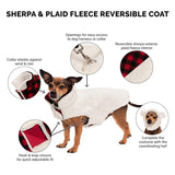 Furhaven Reversible XL Dog Coat, Washable & Insulating w/ Leash Access - Sherpa & Plaid Fleece Flex-Fit Jacket - Cream/Red, Extra Large