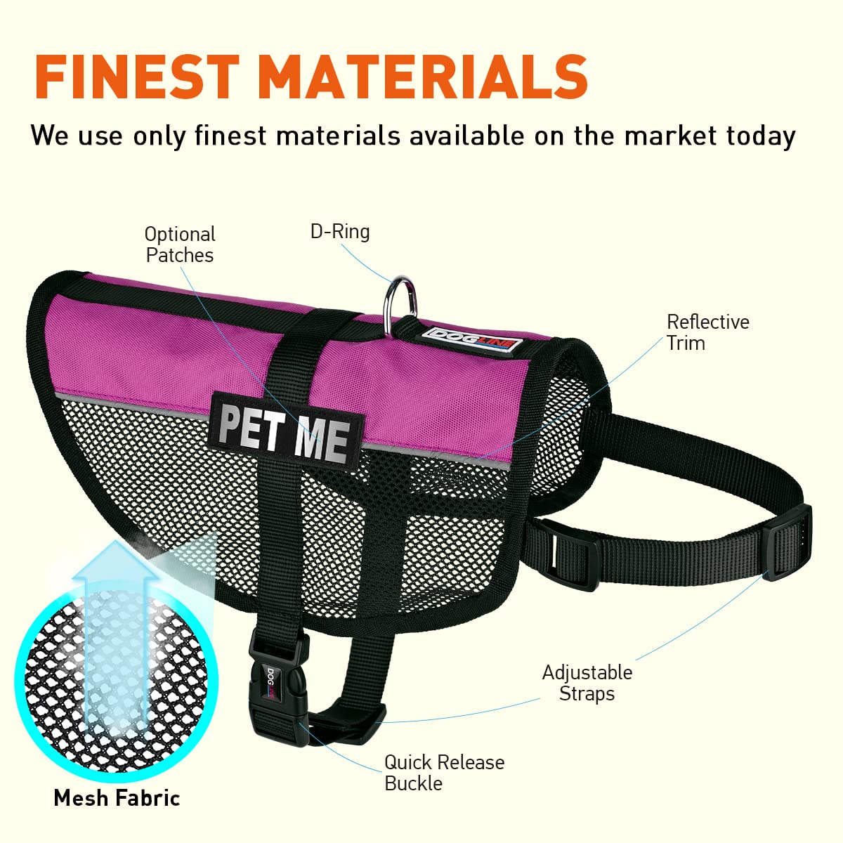 Dogline 22"-29" MaxAire Multi-Purpose Mesh Vest for Dogs and 2 Removable PET ME Patches, Large, Pink