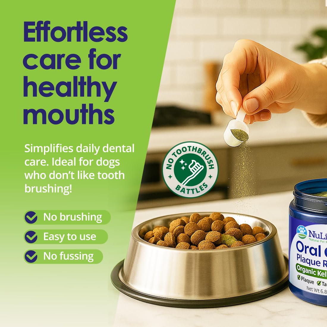Dog Teeth Cleaning Powder, Dog Plaque and Tartar Remover, Bad Breath Treatment for Dogs with USDA Organic Sea Kelp Powder, Dog Dental Care Made Easy, for All Ages, 6oz