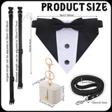 Locmeo 3 Pcs Dog Wedding Collar Outfit Include Dog Tuxedo Attire Wedding Ring Bearer Ring Holder Pouch Box Adjustable Pet Neck Bow Tie with Leash