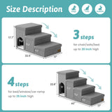 Dog Stairs with Storage, 4-Step Wider Sturdy Dog Steps for Small/Medium/Large Dogs and Older Cats, Doggie Ramp with Condo for Bed/Couch/Car Hold Up to 180 lbs (22.6" H, Grey)