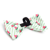 THE WORTHY DOG Pet Bow Tie for Dogs & Cats – Soft Printed Polyester Collar Bow Tie with Touch Fastener, Attaches to Any Collar - Stripe Watermelon Pattern, Green, Small