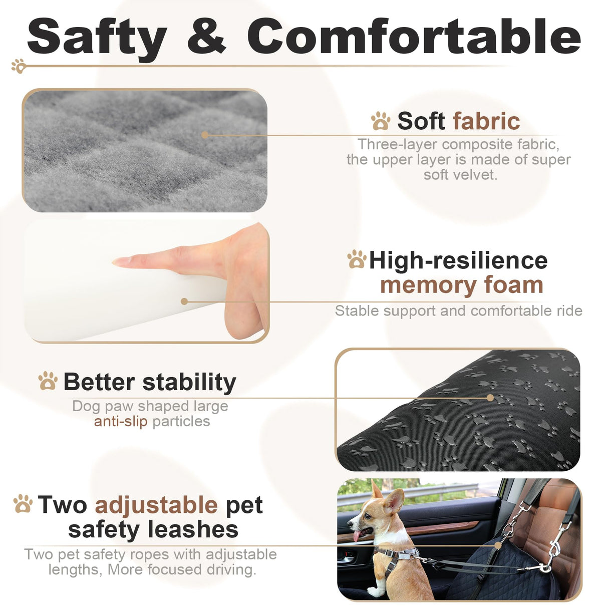 Car Dog Seat with 2 Safety Leashes,Dog Booster Seat for Small Medium Dogs 0-28lbs,Pet Car Travel Safety Bed with Storage Pockets,Non-Slip Bottom,Fully Detachable and Easy to Install(S1-Grey)