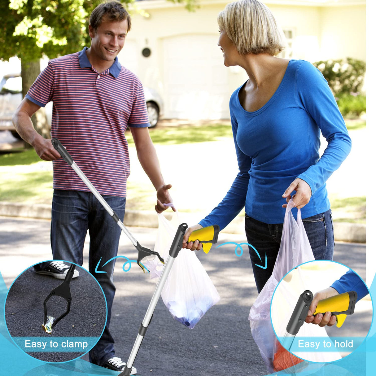 2-Pack Reacher Grabber Pickup Tool, 32" Long Grabber Tool, Trash Picker Grabber for Elderly Grab It Reaching Tool, Garbage Picker Upper Grabber, Litter Pick Up Grab Tool, Claw Grabber Stick (Yellow)