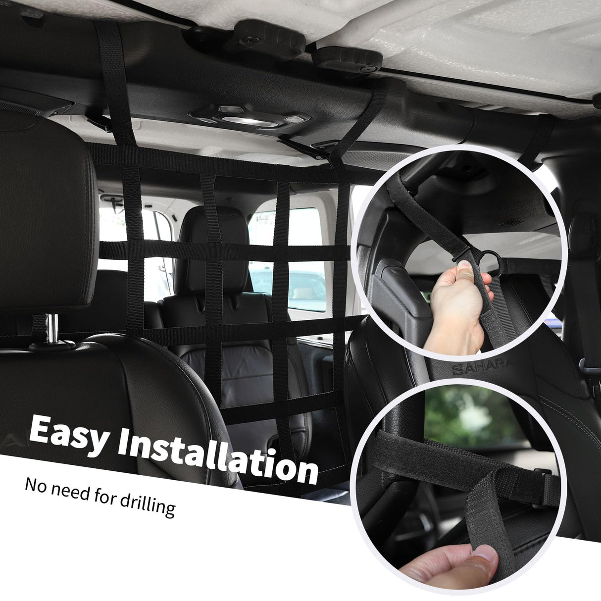 Rear Seat Cargo Net Pet Barrier Compatible with Jeep Wrangler JK JL Gladiator JT 2 Door 4 Door 2007-2023 (Black)
