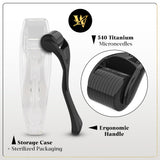 Derma Roller for Skin, Hair & Beard – Women and Men Titanium Microneedling Roller for Face & Scalp, Safe & Easy to Use - Jet Black