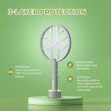 Aspectek 3000V Electric Fly Swatter for Indoor and Outdoor Use, Portable, Rechargeable Bug Zapper Racket with Improved Battery Life, USB Charging Cable, Wall Bracket