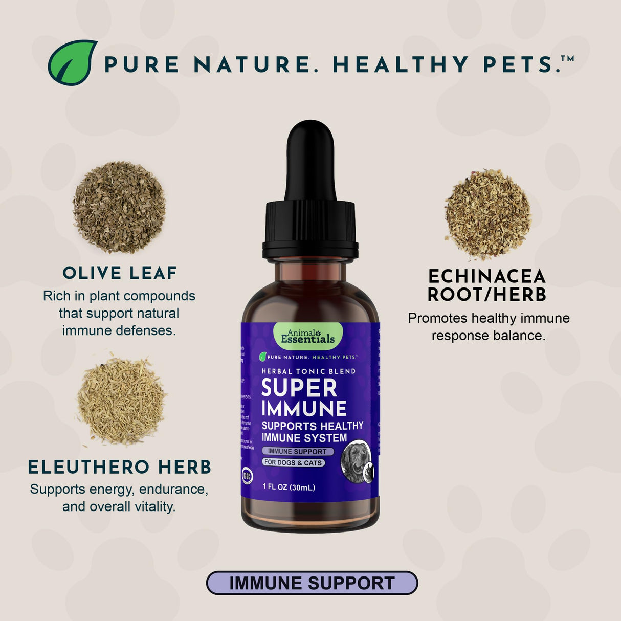Animal Essentials Super Immune - Dog & Cat Immune Support for Puppies with Olive Leaf Extract & Echinacea, Olive Root for Dogs, Supports Respiratory Health & Overall Wellness - 2 fl oz