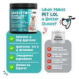 PET LOL Quercetin for Dogs with Bromelain & Vitamin C - Allergy & Itch Relief, Immune & Inflammatory Support - 120 Chewable Tablets Made in USA