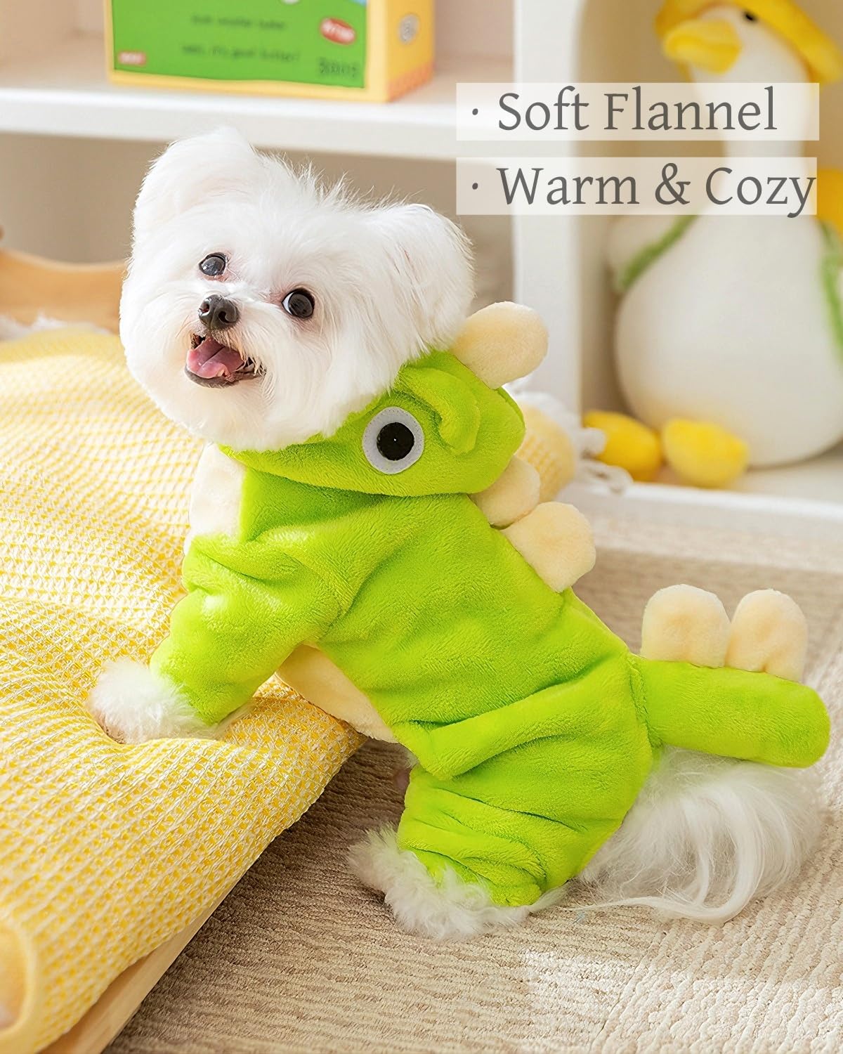 HEY POINT Flannel Cat Costume Warm Dog Hoodie Cute Dinosaur Kitten Clothing Winter Puppy Clothes Soft Pet Hoodie Pet Clothes for Small Cats Dogs Rabbits (Green, S)