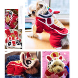 SEIS Lion Dance Dog Four-Legged Costume New Year Pet Clothes Cute Cat Tang Suit Winter Teddy Hoodies for Cats Teddy Bichon Small Medium Dogs (S (Chest Circumference 48cm/ 18.9"))