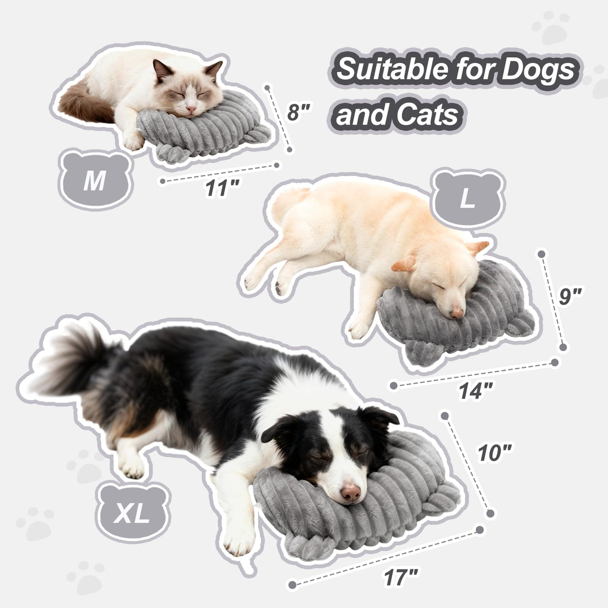 Jiupety Dog Calming Pillow, Soft and Neck-Friendly, Washable Pet Neck Pillows for Small Medium Large Dogs and Cats, 17" x 10", Gray