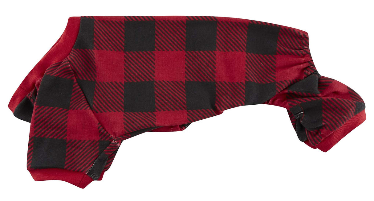 Red Plaid Christmas Clothes for Dogs Pajamas Onesie PJS, Back 23" XLarge