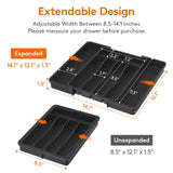 Expandable Silverware Organizer, Plastic Utensil Tray for Kitchen Drawer, BPA Free Flatware Cutlery Holder, Space-Saving Storage for Spoons Forks Knives, 8.5-14 x 12 x 1.5 inch, Black