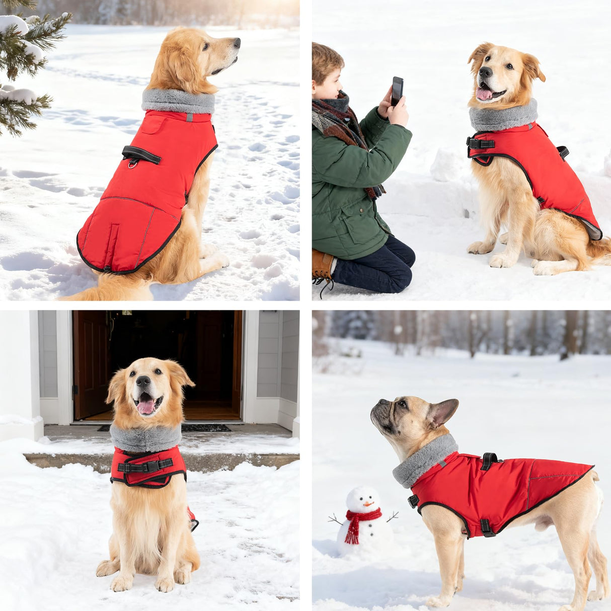 Mihachi Dog Coat for Small Dogs, Warm Dog Winter Coat Waterproof Dogs Jacket with Harness Built in Reflective Pet Fleece Vest, Puppy Cold Weather Coats Turtleneck & Windproof Dogs Snowsuit, Red S