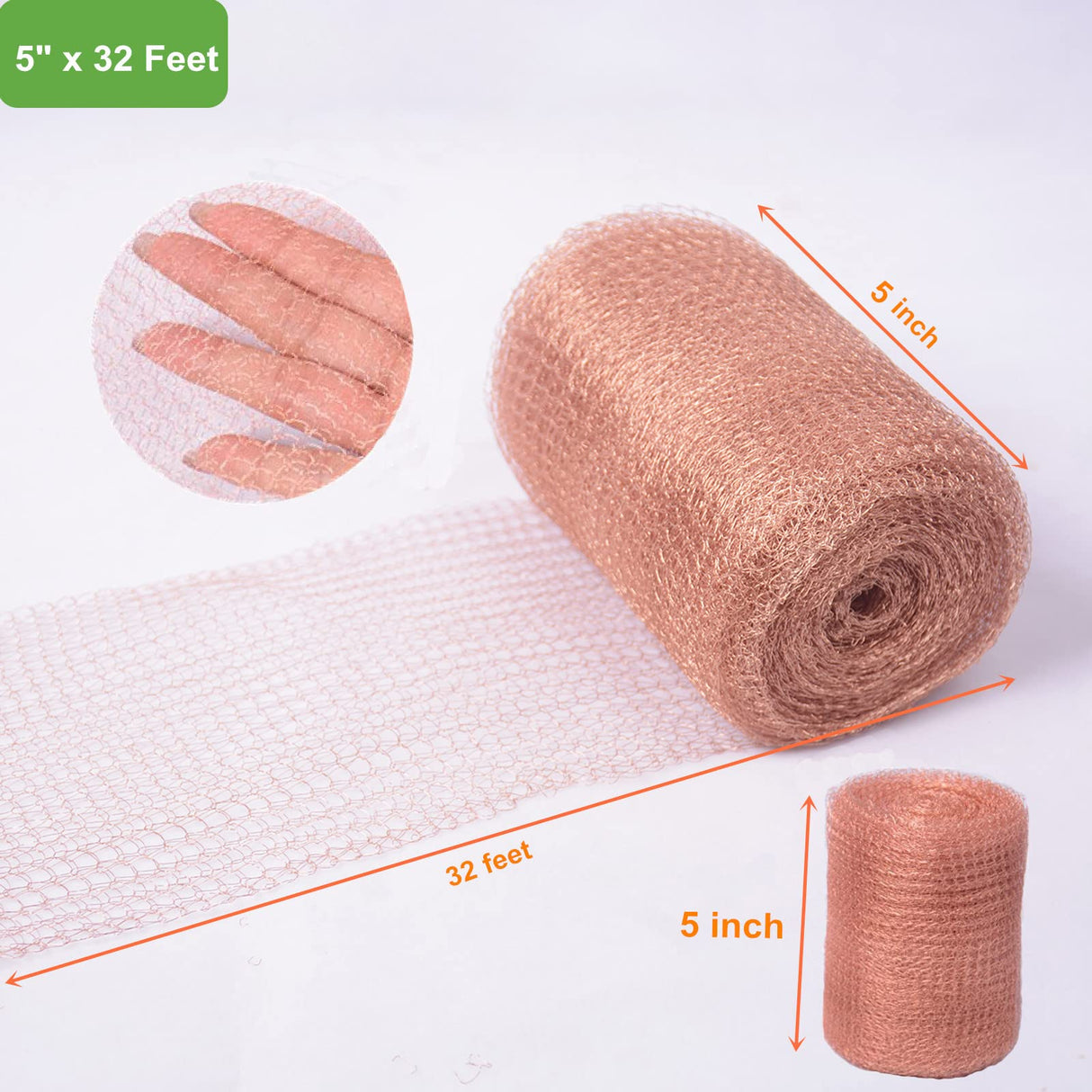 YAGJIA 5” x 32 ft, 100% Pure Copper Mesh for Distilling, Knitted Copper Mesh Roll, Double Layer Fabric Wool Hole Filler Used for Garden and House