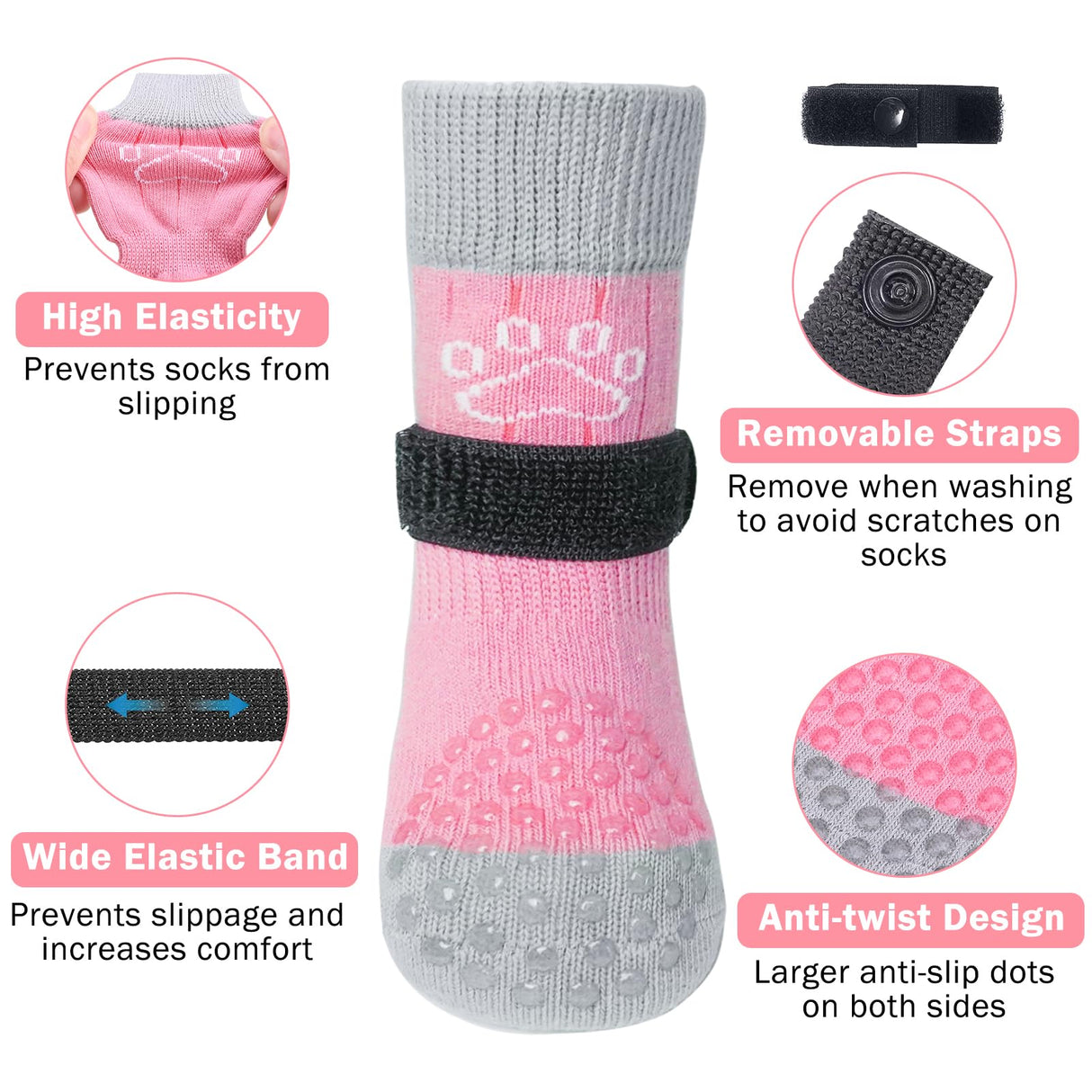 SCENEREAL Double Side Anti-Slip Dog Socks for Hardwood Floors to Stop Licking Paws, Non-Slip Dog Shoes for Hot/Cold Pavement, Slipping, Paw Protectors with Grippers Pink Pearl Paw XL