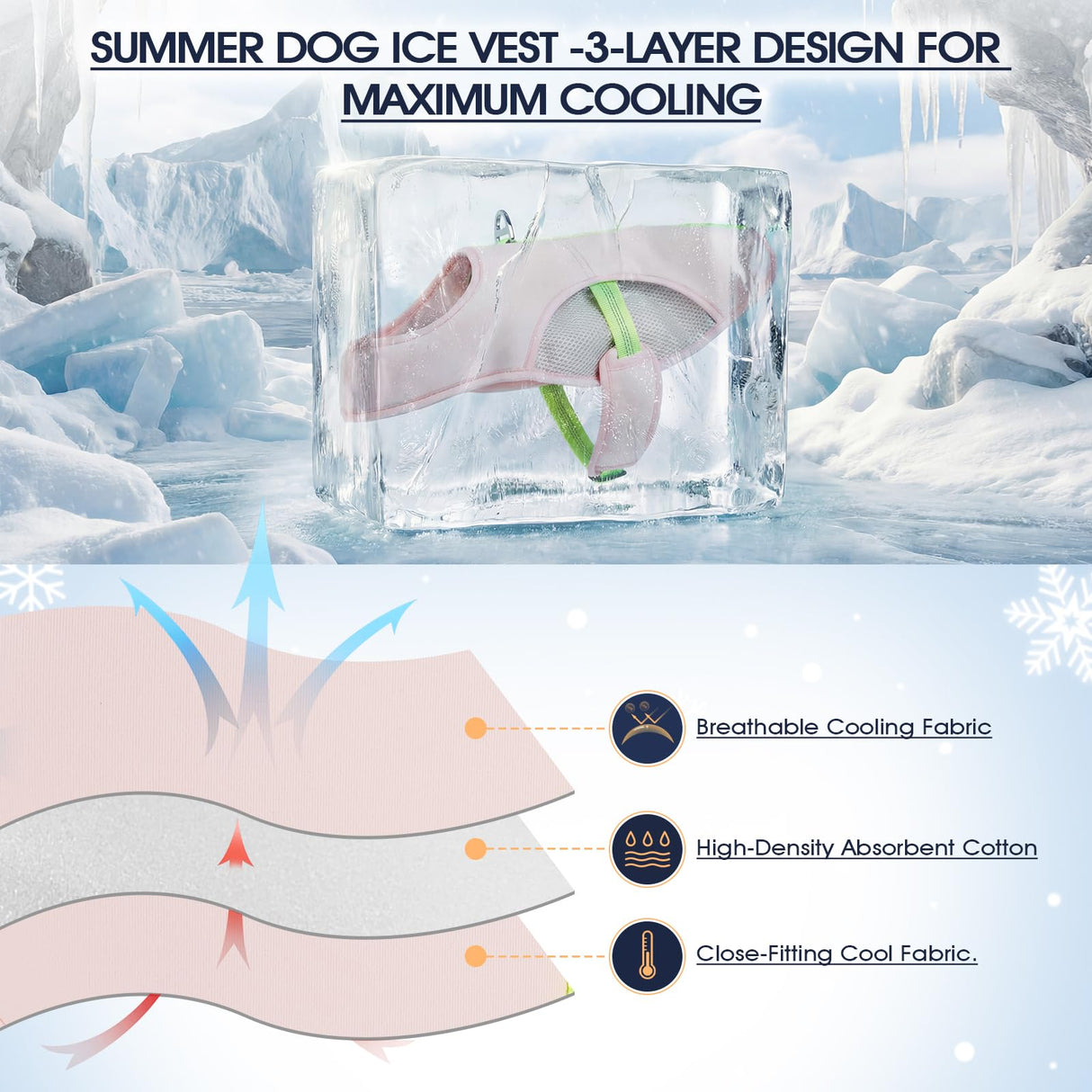 IECOii Dog Cooling Vest for Summer, Lightweight Breathable Dogs Cooler Shirt with Leash Ring, Adjustable Cool Jacket Reflective Pet Cooling Harness for Outdoor Walking, Hiking, Beach, Pink, Size M