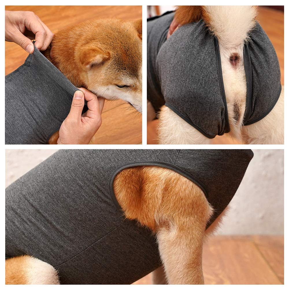 Dog Recovery Suit Abdominal Wound Puppy Surgical Clothes Post-Operative Vest Pet After Surgery Wear Substitute E-Collar & Cone(XXL, Grey)