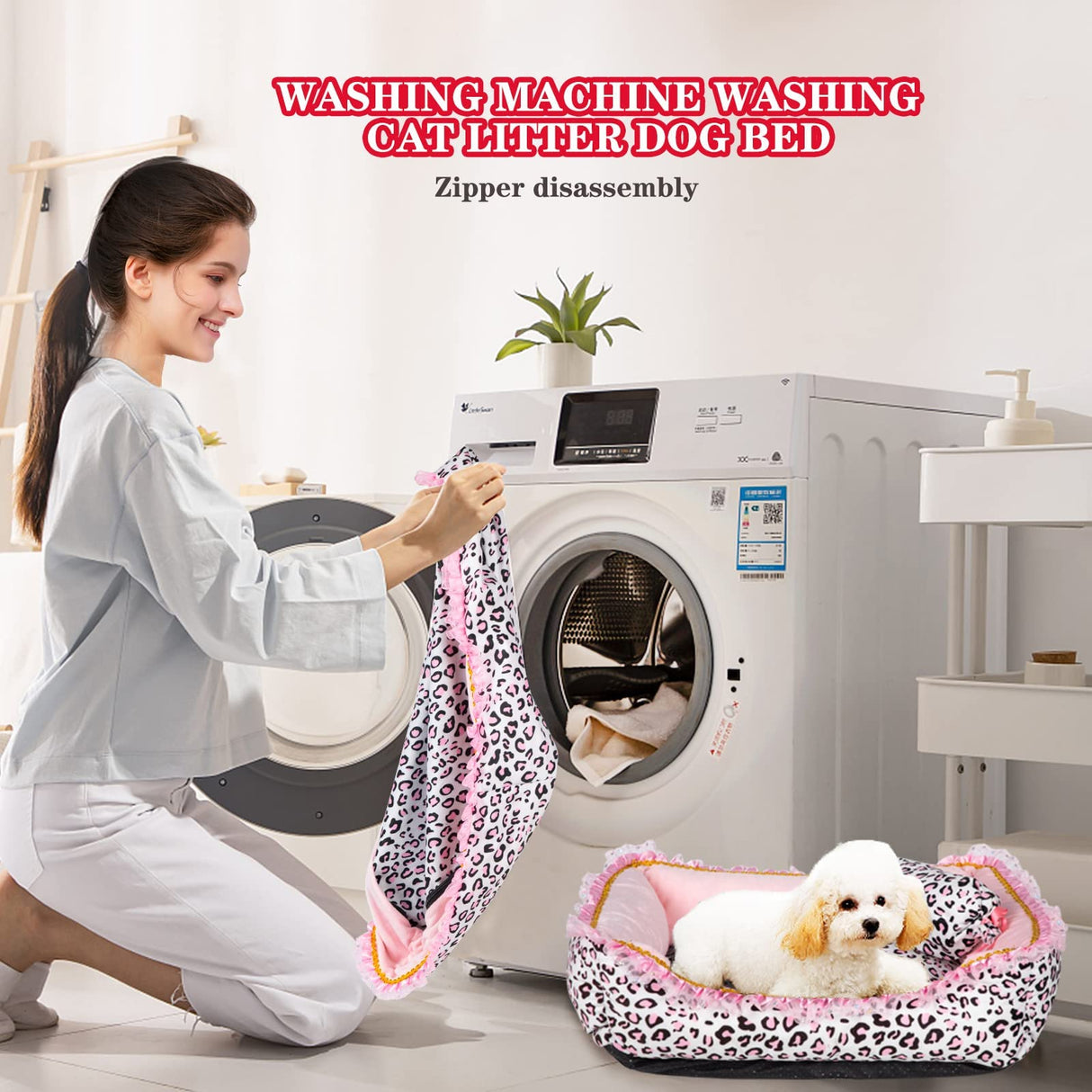 Gigreinc Dog Bed for Small Dogs - Cute Pink Leopard Dog Bed,Cat Beds for Indoor Cats Washable - Square Shape Cat Dog Sofa Bed Pet House Nest Cave(M, 20.8"L x 18"W x 5.5"）