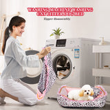 Gigreinc Dog Bed for Small Dogs - Cute Pink Leopard Dog Bed,Cat Beds for Indoor Cats Washable - Square Shape Cat Dog Sofa Bed Pet House Nest Cave(M, 20.8"L x 18"W x 5.5"）
