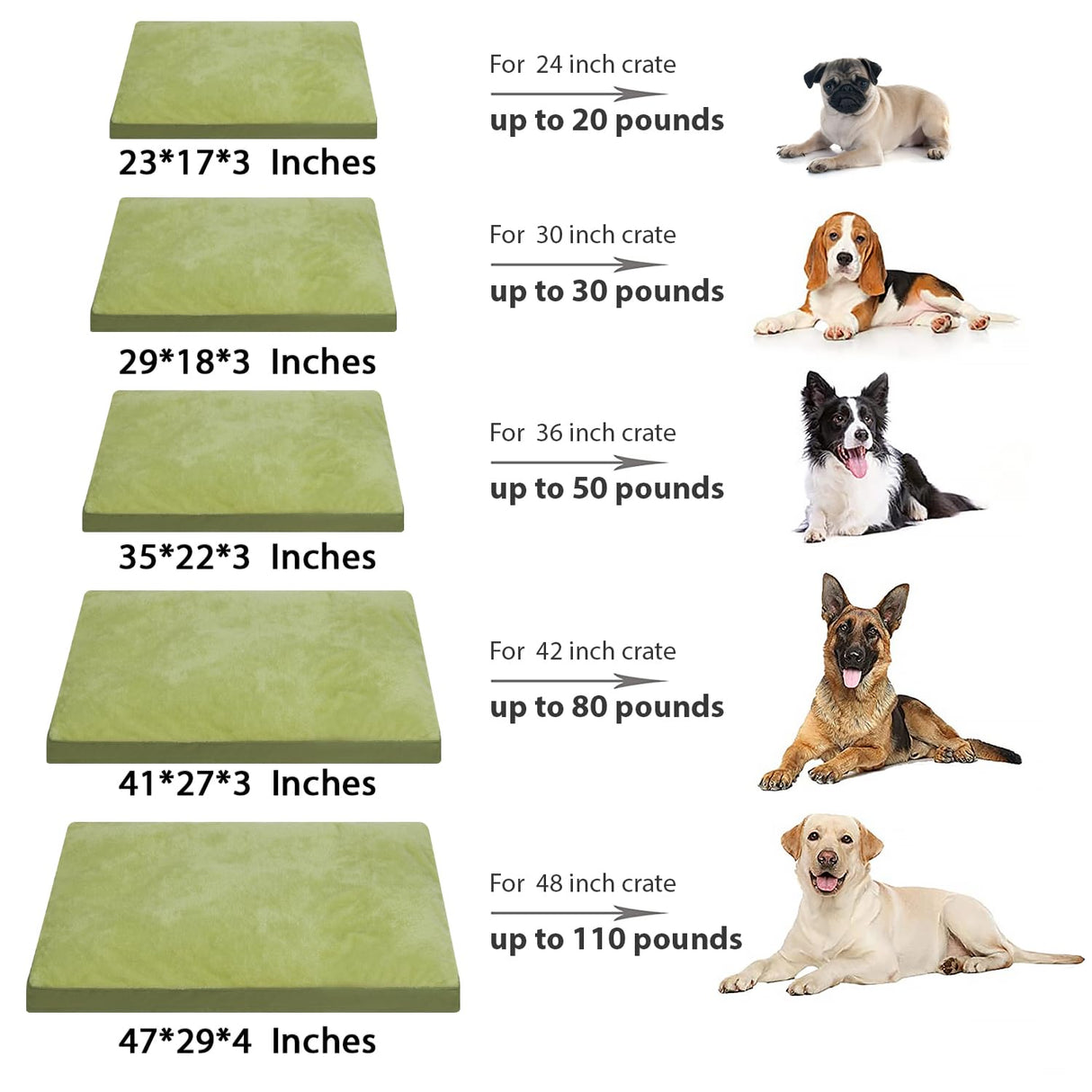 Dog Crate Bed Waterproof Deluxe Plush Dog Beds with Removable Washable Cover Anti-Slip Bottom Pet Sleeping Mattress for Large, Medium, Jumbo, Small Dogs, 35 x 22 inch, Green