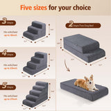 Dog Stairs for Small & Medium Dogs, 5-Step Dog Steps for Bed & Couch, High-Density Foam Pet Stairs for High Beds, Non-Slip Indoor Pet Ramp, Washable Cover, Fits Beds up to 22.6", Grey