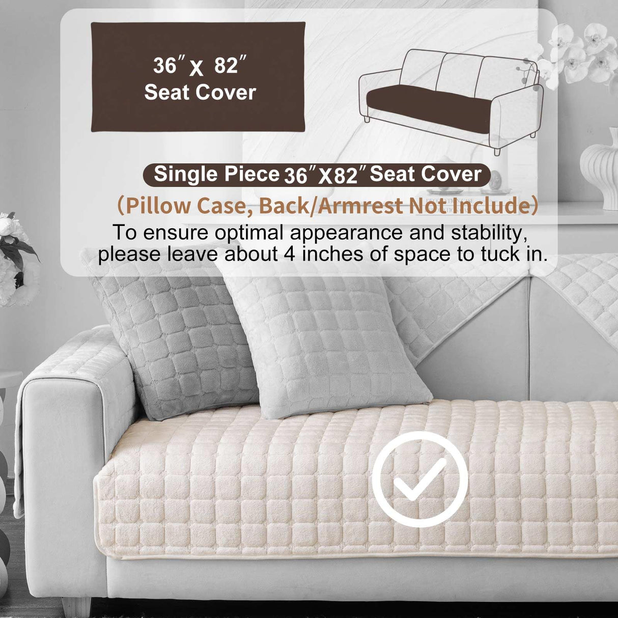 Aucrovee Velvet Washable Couch Cover for Pets Dogs, Non Slip Sectional Sofa Covers for 3 Cushion Couch Sofa L Sharped Sofa Slipcovers, Furniture Protector (1 PCS 36"x82", White)
