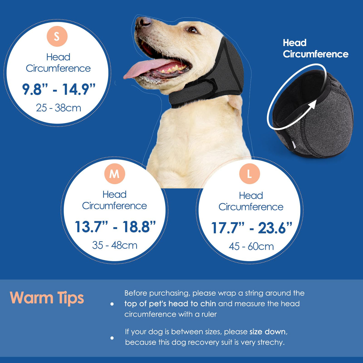 SUNFURA Dog Calming Hoodie - Anxiety Relief Quiet Ears for Dogs, Dog Ear Muffs Cover Noise Protection, No Shake Head Wraps Hematoma for Grooming, Force Drying, Bath, Grey M