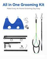 Adjustable Foldable Dog Grooming Arm with Clamp, 26–40 in Height, Safety Hammock & No-Sit Holders, Grooming Restraint for Small & Medium Dogs