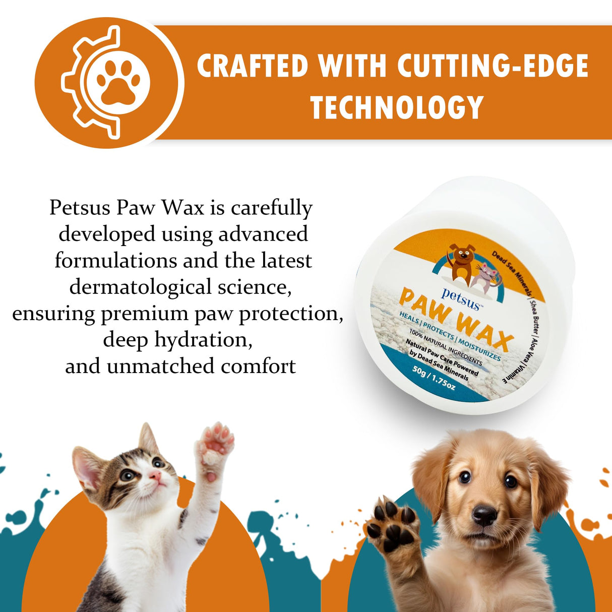 Petsus Dog Paw Balm – Lick-Safe Wax & Moisturizer for Dry, Cracked Pads, Nose & Snout – Natural Protection for Winter & Hot Pavement with Dead Sea Minerals, Shea Butter, Coconut Oil – 1.75 oz